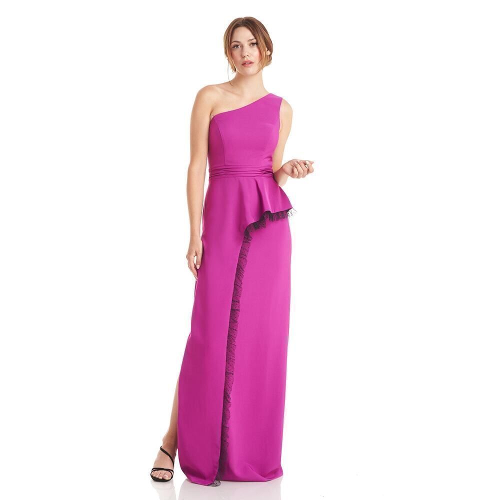 JS Collections Hayley A-Line Gown Women's 12 Pink One Shoulder Maxi NWT